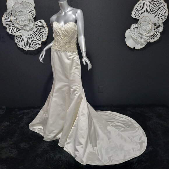 NWT~$1850~CB COUTURE~6/8~IVORY STRAPLESS MERMAID FIT & FLARE WEDDING DRESS - Picture 1 of 16